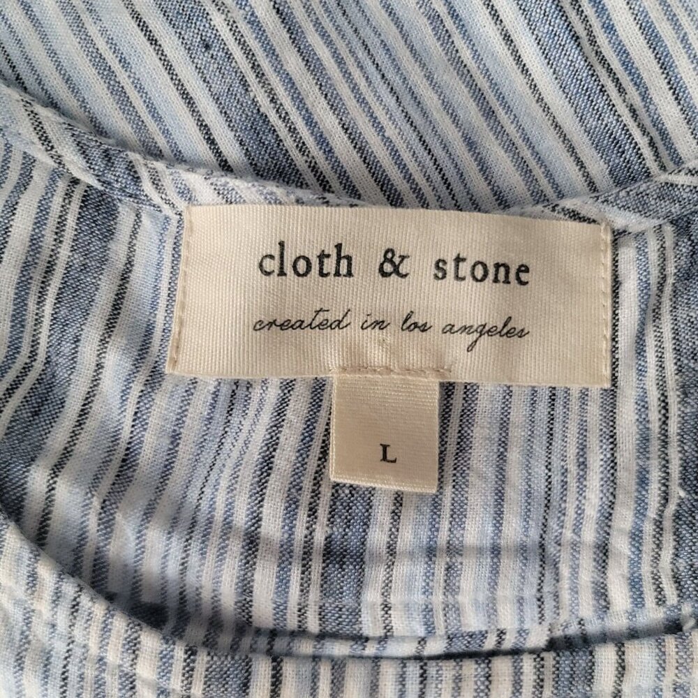 CLOTH & STONE Blue White Striped Tank Top Linen Blend Buttons Raw Hem Edge Large - Picture 7 of 7
